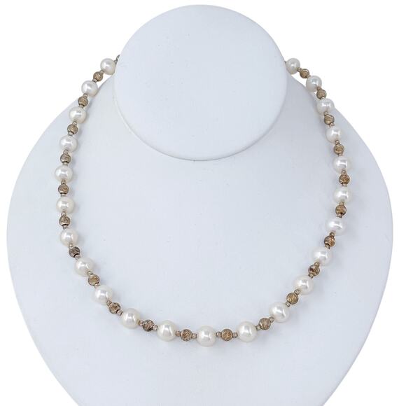 Estate Sterling Silver 925 White Pearl Beaded Necklace 18" - Picture 3 of 6
